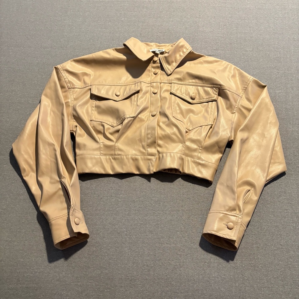 Fashion Nova Tan Boxy Cropped Button Down Shirt - Picture 10 of 15